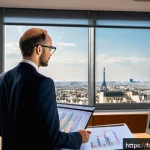 Home 18 건축평가사가 직면하는 윤리적 문제 - A professional real estate appraiser in a modern French office, carefully reviewing detailed propert...