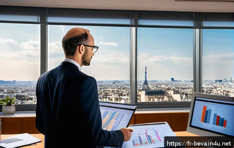 건축평가사가 직면하는 윤리적 문제 - A professional real estate appraiser in a modern French office, carefully reviewing detailed propert...