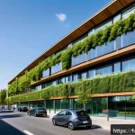 Home 23 건축평가사 업무에서 필요한 기술들 - A modern urban architectural scene in Paris showcasing eco-friendly and energy-positive buildings wi...