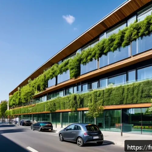 Home 17 건축평가사 업무에서 필요한 기술들 - A modern urban architectural scene in Paris showcasing eco-friendly and energy-positive buildings wi...